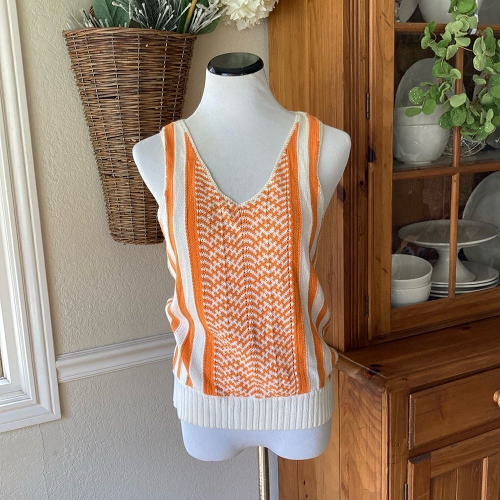 Anthropologie Fiets Voor Retro 100% Cotton Orange/Cream Sweater Vest Women’s S
